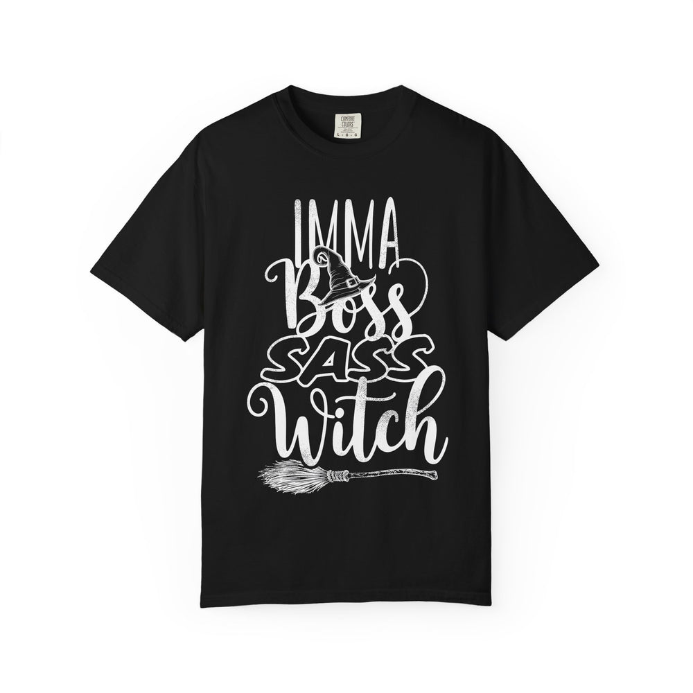 Imma Boss Sass Witch Stacked Type Womens WUNDERLAND Backyard Dept Halloween Booteek Short Sleeve Tee