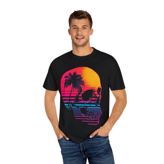 Synthwave Sunset Skull Mens WUNDERLAND Short Sleeve Tee
