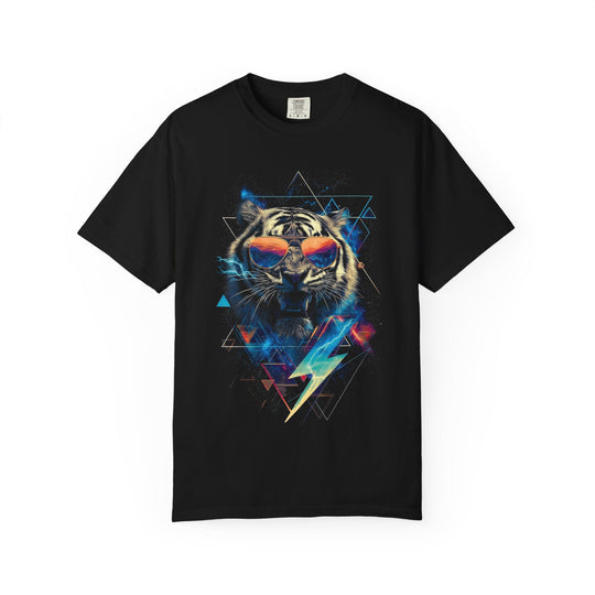 TIGER GEO STORM Mens WUNDERLAND Geometric 80s Tiger With Sunglasses and Lightning Short Sleeve Tee