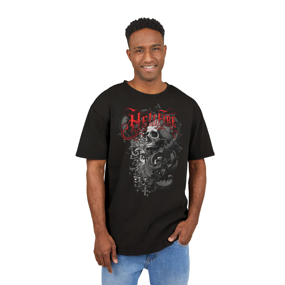 Hellfire Flourish Mens Atomyk Acid Washed Oversize Skull Graphic Tee Back Print