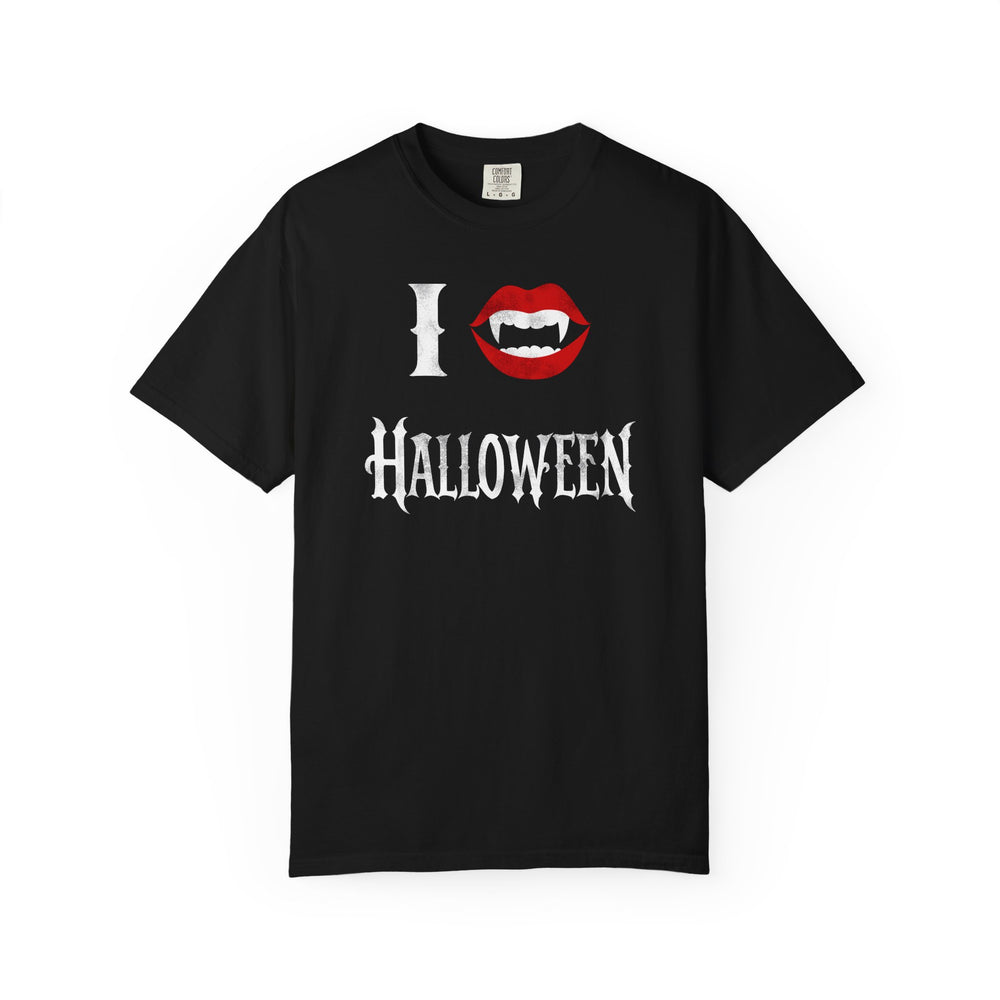 I Love Halloween Fangs Womens WUNDERLAND Backyard Dept Halloween Booteek Short Sleeve Tee