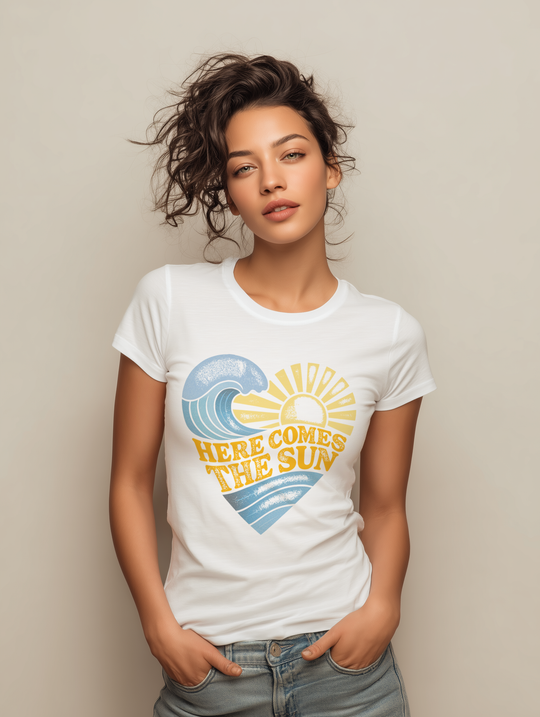 Here Comes The Sun Surf Heart Womens L'Atomique Boyfriend Graphic Tee