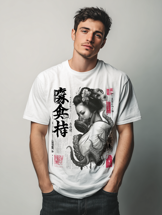 Geisha Gasmask Cyberpunk Japanese Mens Atomyk Short Sleeve Tee