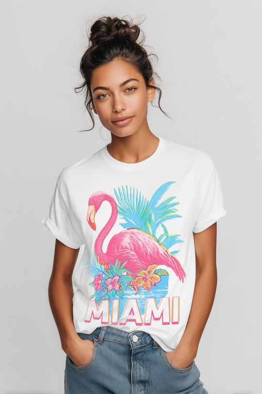 MIAMI FLAMINGO Vintage Womens L'Atomique Graphic Tee