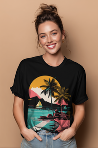 Neon Sunset Beach Womens L'Atomique Tropical Ocean Comfort Colors Relaxed Short Sleeve Tee