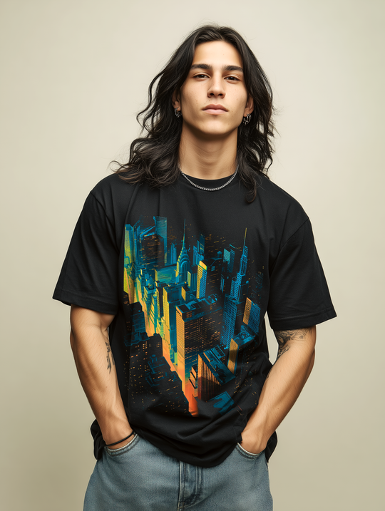 Night City New York Isometric Skyline Mens WUNDERLAND Short Sleeve Tee