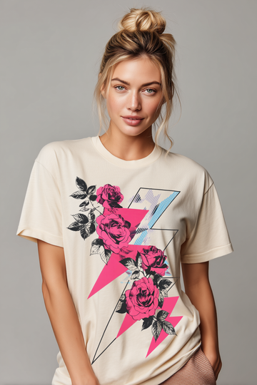 Lightning Bolt Roses Geo Womens L'Atomique Comfort Colors Relaxed Short Sleeve Tee