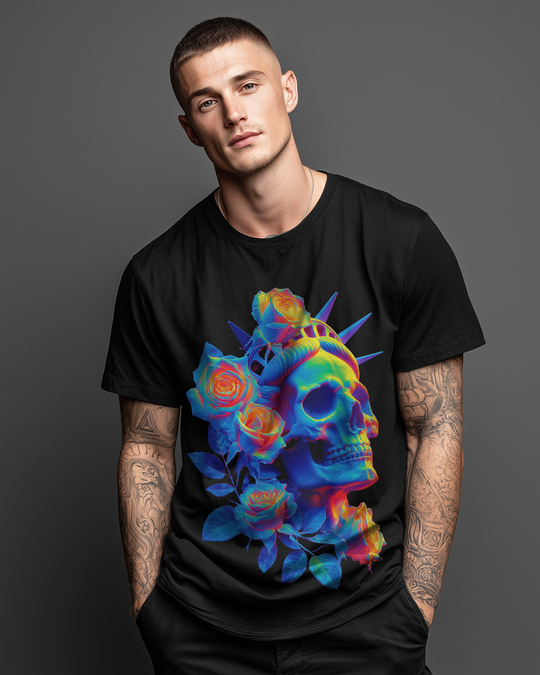 THERMO LIBERTY & ROSES Mens ATOMYK 4th Of July Skull Short Sleeve Tee