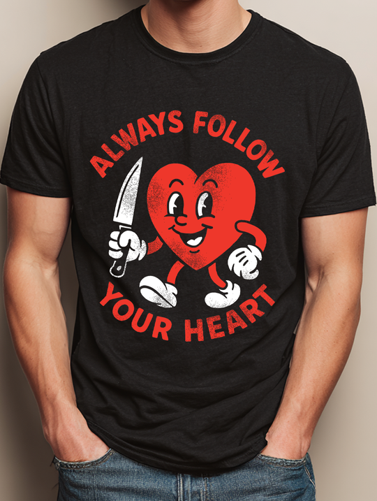 Always Follow Your Heart Mens WUNDERLAND Backyard Dept Halloween Booteek Short Sleeve Tee