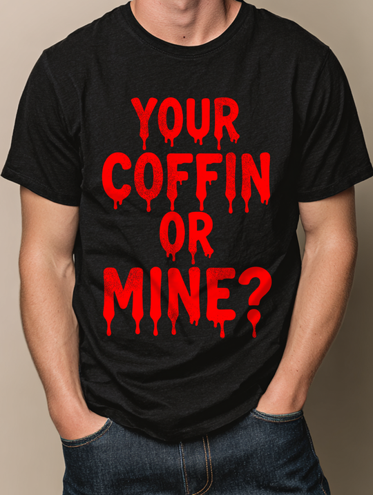 Your Coffin Or Mine? Mens WUNDERLAND Backyard Dept Halloween Booteek Short Sleeve Tee