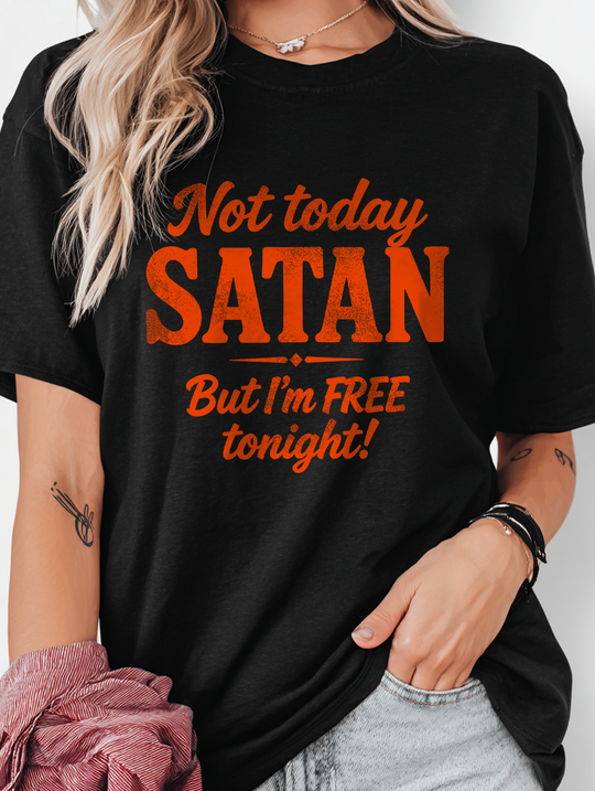 Not Today Satan Womens WUNDERLAND Backyard Dept Halloween Booteek Short Sleeve Tee