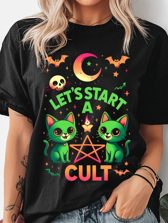 Let's Start A Cult Womens WUNDERLAND Backyard Dept Halloween Booteek Short Sleeve Tee