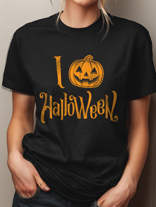 I Love Halloween Pumpkin Womens WUNDERLAND Backyard Dept Halloween Booteek Short Sleeve Tee