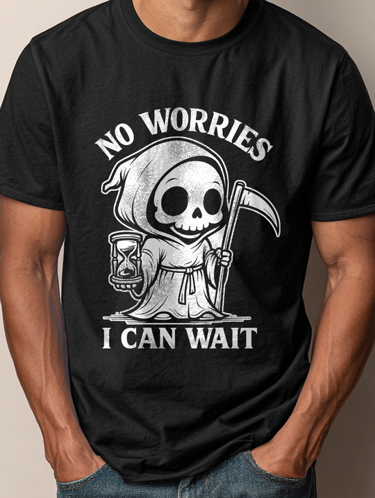 No Worries I Can Wait Grim Reaper  Mens WUNDERLAND Backyard Dept Halloween Booteek Short Sleeve Tee