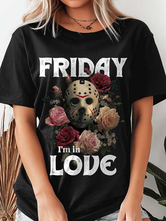 Friday I'm In Love Womens WUNDERLAND Backyard Dept Halloween Booteek Short Sleeve Tee