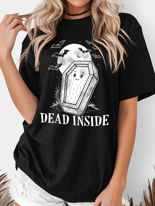 Dead Inside Coffin Womens WUNDERLAND Backyard Dept Halloween Booteek Short Sleeve Tee