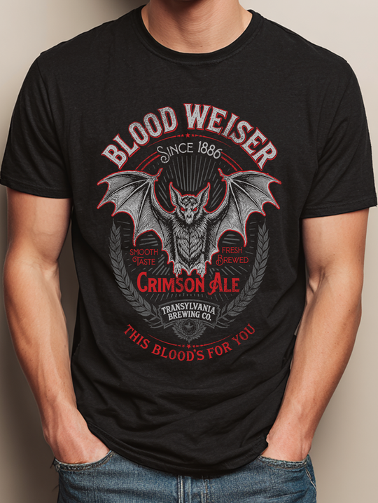 Blood Weiser Crimson Ale Mens WUNDERLAND Backyard Dept Halloween Booteek Short Sleeve Tee