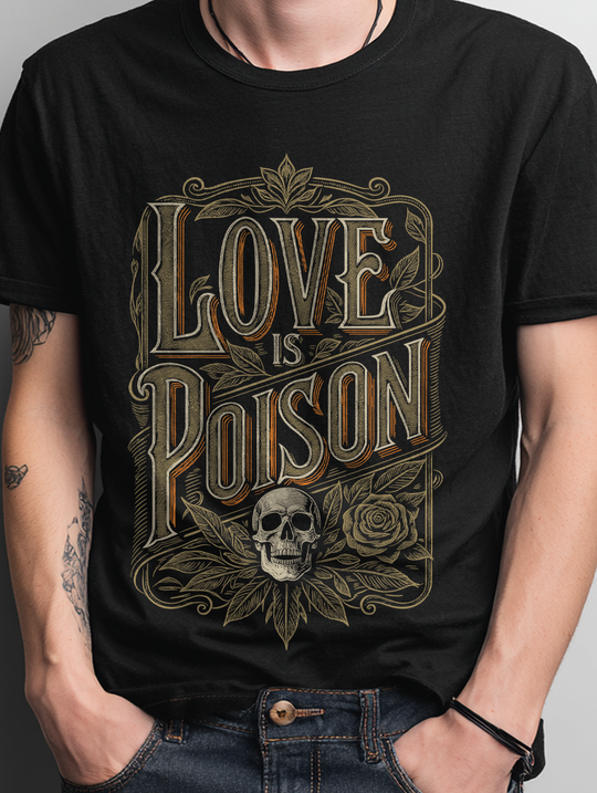 LOVE IS POISON Mens WUNDERLAND Backyard Dept Halloween Booteek Soft Cotton Jersey Short Sleeve Tee