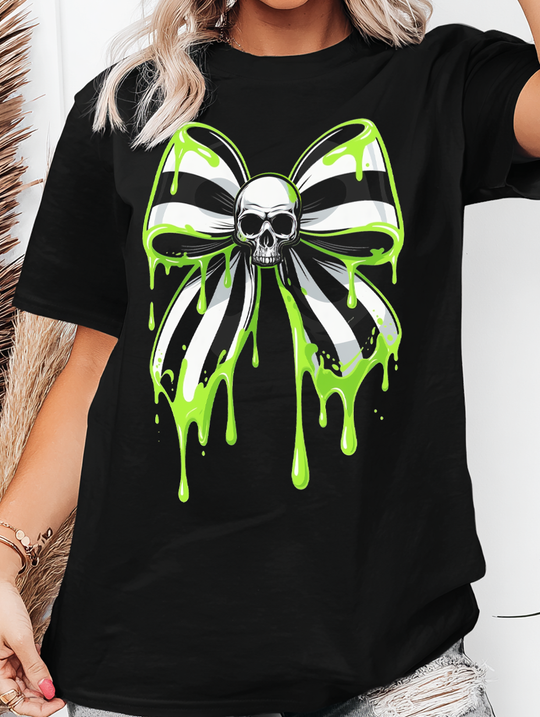 Skull Spooky Bow Womens WUNDERLAND Backyard Dept Halloween Booteek Short Sleeve Tee