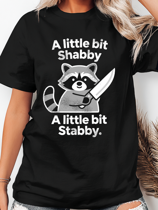 A Little Bit Shabby A Little Bit Stabby Raccoon Womens WUNDERLAND Backyard Dept Halloween Booteek Short Sleeve Tee