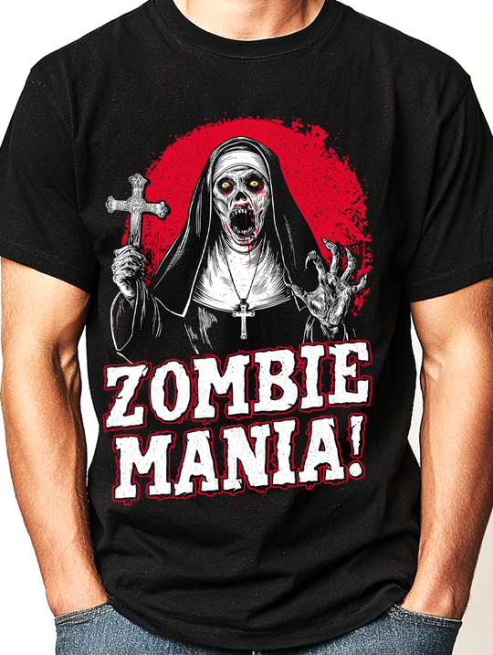 ZOMBIE MANIA NUN Mens WUNDERLAND Backyard Dept Halloween Booteek Short Sleeve Tee