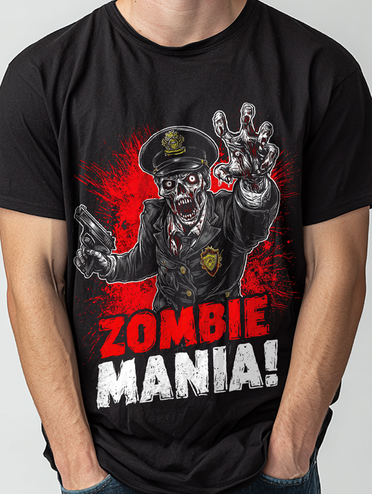 ZOMBIE MANIA OFFICER Mens WUNDERLAND Backyard Dept Halloween Booteek Short Sleeve Tee