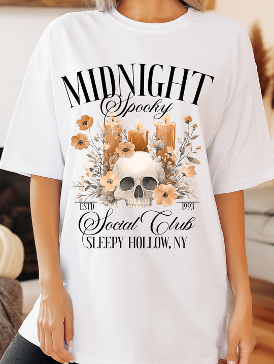 Midnight Spooky Social Club Womens WUNDERLAND Backyard Dept Halloween Booteek Short Sleeve Tee