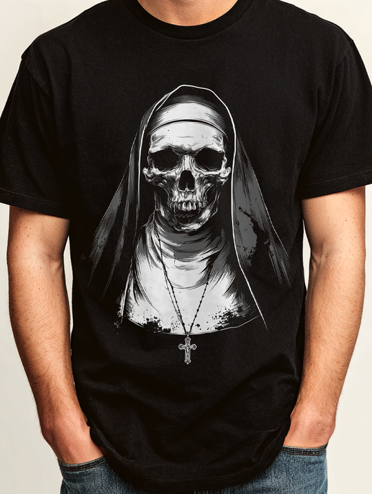 The NUN Skull Mens WUNDERLAND Backyard Dept Halloween Booteek Short Sleeve Tee