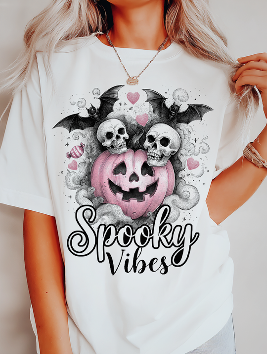 Spooky Vibes Pumpkin Skulls Womens WUNDERLAND Backyard Dept Halloween Booteek Short Sleeve Tee