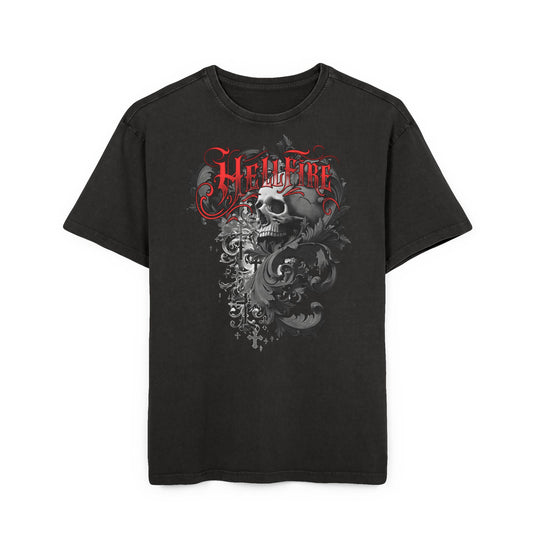 Hellfire Flourish Mens Atomyk Acid Washed Oversize Skull Graphic Tee Back Print