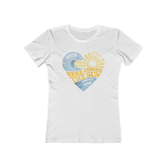 Here Comes The Sun Surf Heart Womens L'Atomique Boyfriend Graphic Tee