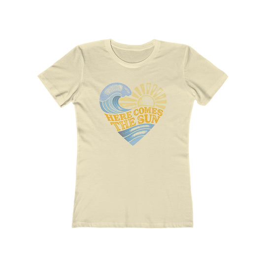 Here Comes The Sun Surf Heart Womens L'Atomique Boyfriend Graphic Tee