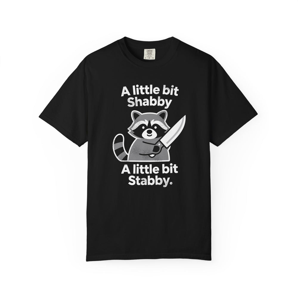 A Little Bit Shabby A Little Bit Stabby Raccoon Womens WUNDERLAND Backyard Dept Halloween Booteek Short Sleeve Tee