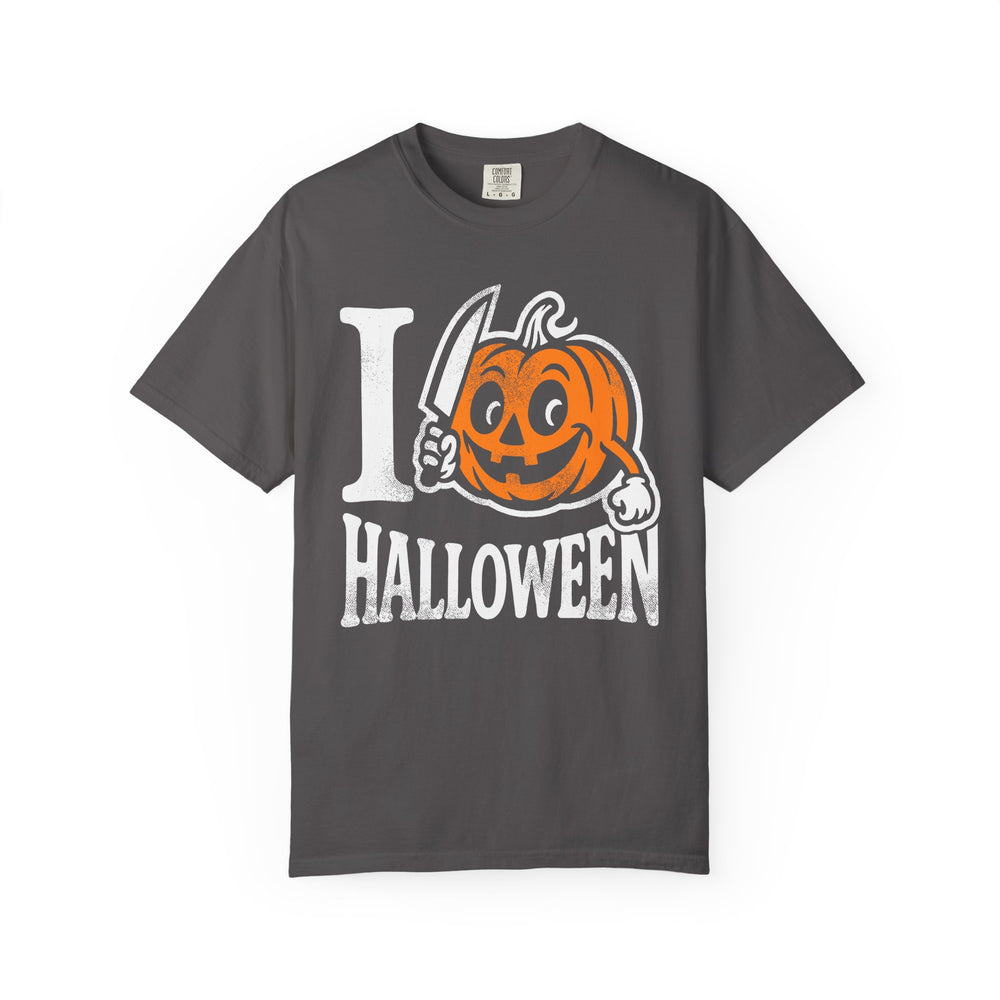 I LOVE HALLOWEEN Killer Pumpkin Mens WUNDERLAND Backyard Dept Halloween Booteek Short Sleeve Tee