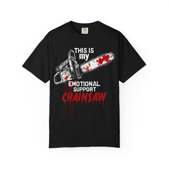 THIS MY EMOTIONAL SUPPORT CHAINSAW Mens WUNDERLAND Backyard Dept Halloween Booteek Short Sleeve Tee