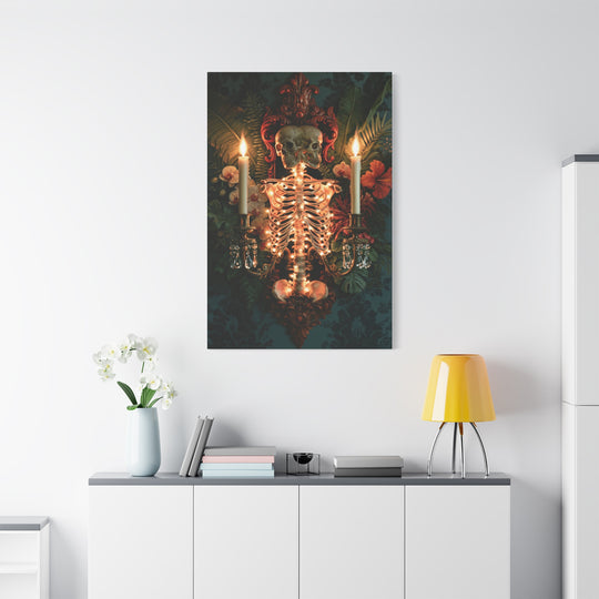 Skeletal Gothic Sconce Oddity Matte Stretched Canvas Wall Art