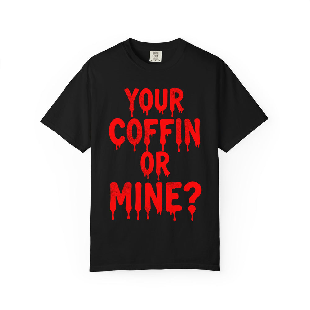 Your Coffin Or Mine? Mens WUNDERLAND Backyard Dept Halloween Booteek Short Sleeve Tee