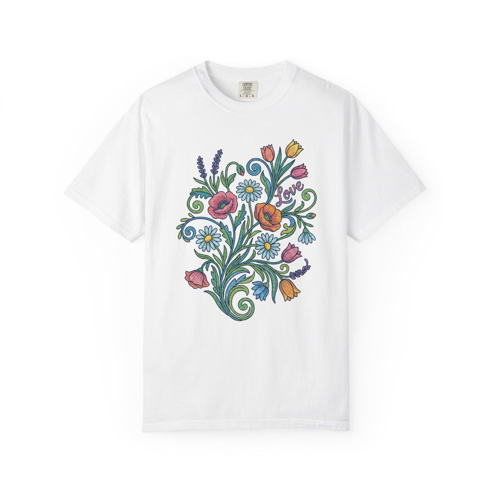 Floral LOVE Womens L'Atomique Relaxed Fit Comfort Colors Graphic Tee