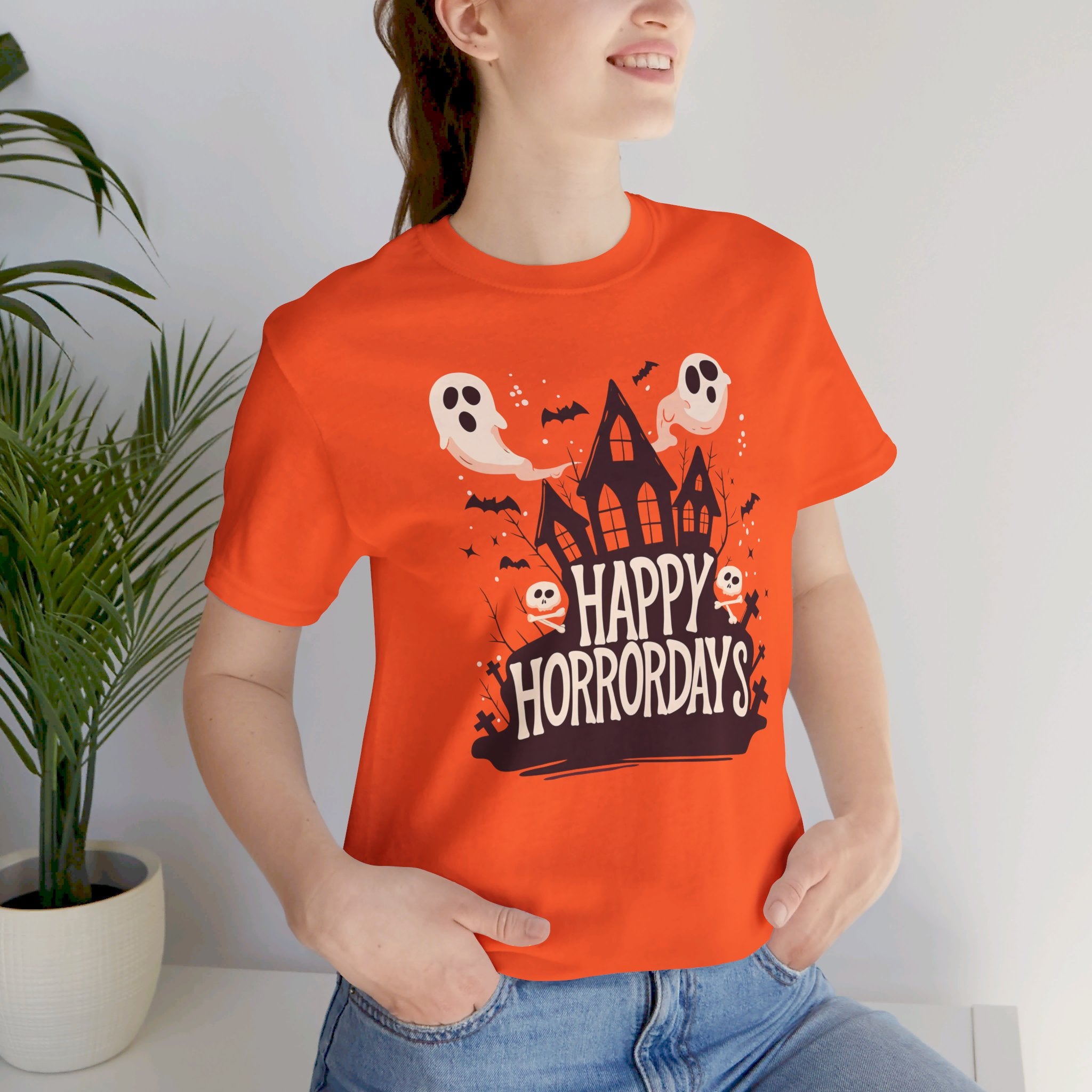 Happy Horrordays Womens Halloween Booteek Jersey Short Sleeve Tee