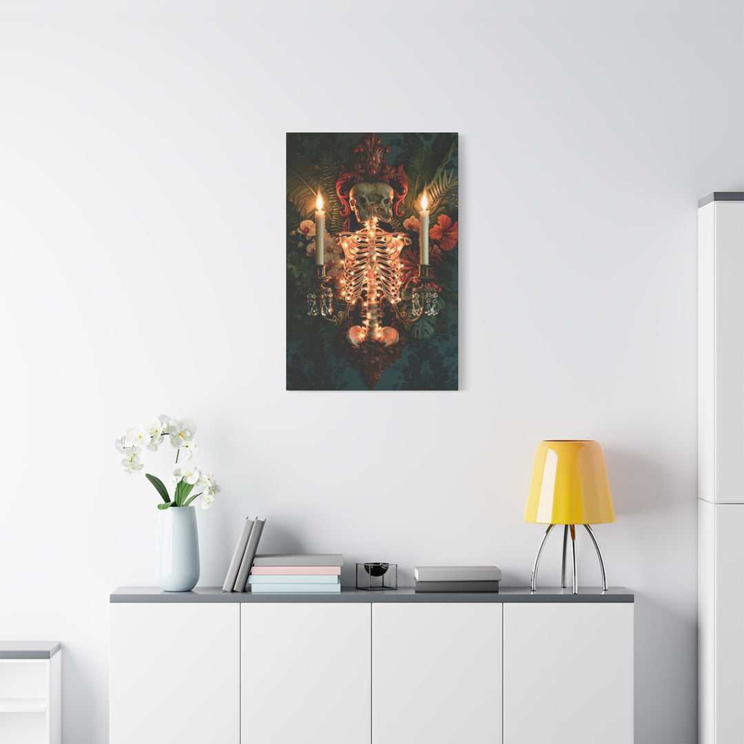 Skeletal Gothic Sconce Oddity Matte Stretched Canvas Wall Art
