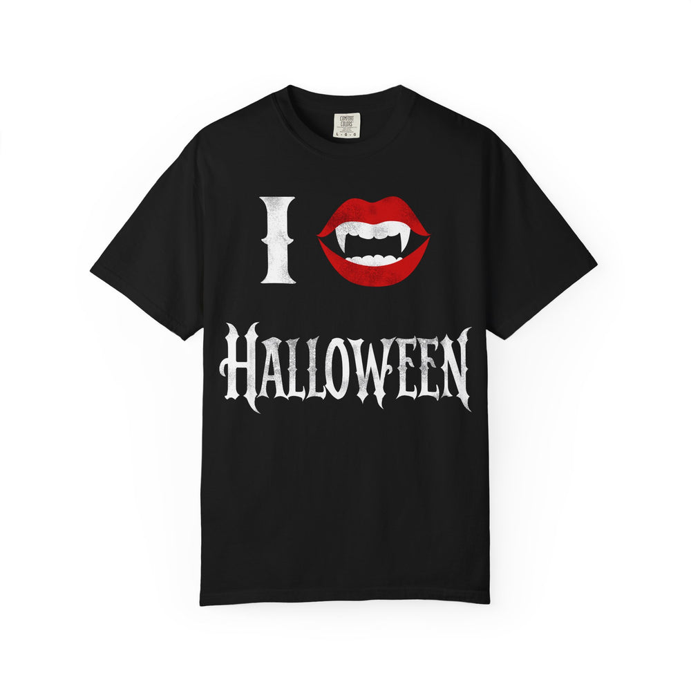 I Love Halloween Fangs Womens WUNDERLAND Backyard Dept Halloween Booteek Short Sleeve Tee