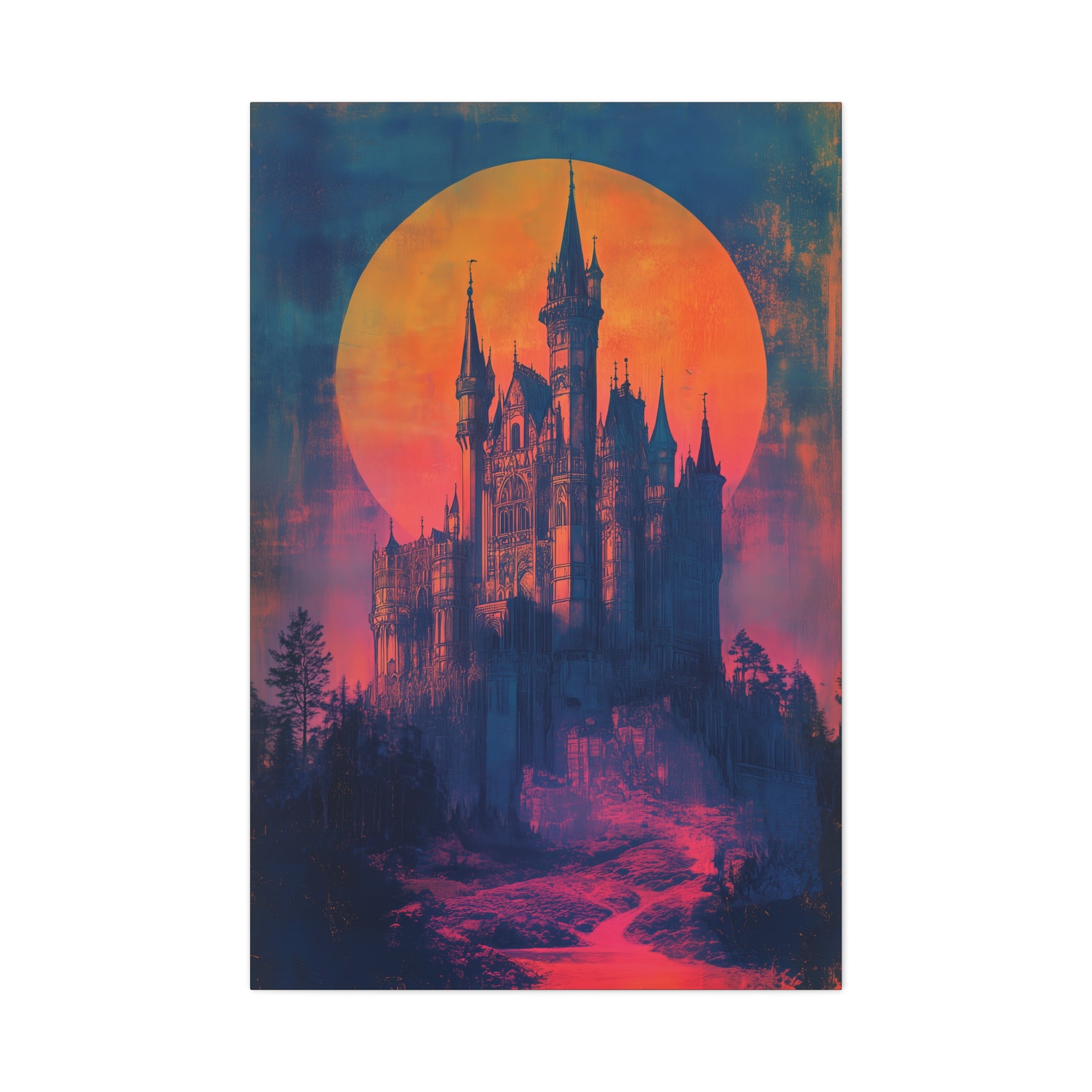 Castle Under A Neon Sky Canvas Print