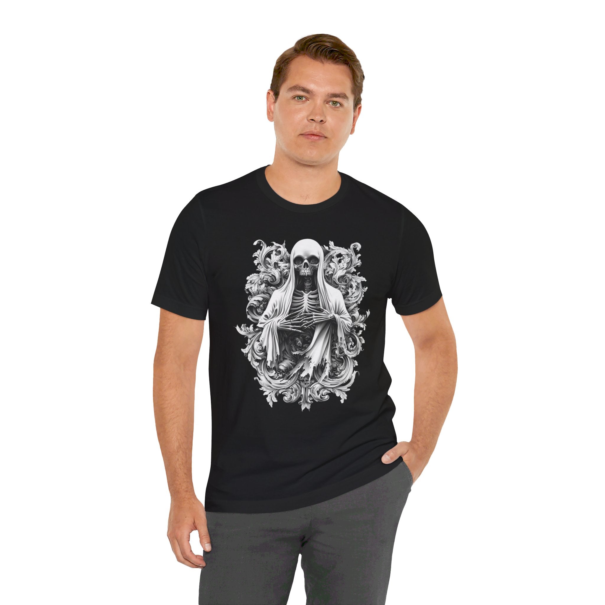 Ornate Ghost Mens Halloween Booteek Jersey Short Sleeve Tee