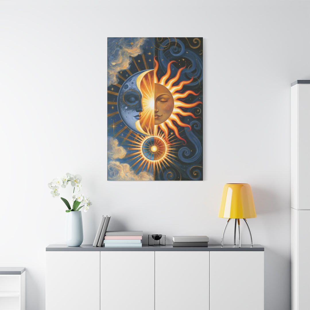 Celestial Sleeping Sun And Moon Canvas Wall Art