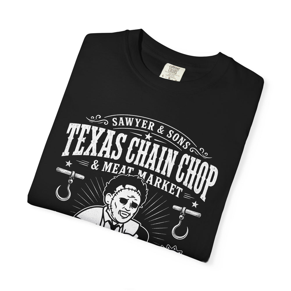 Texas Chain Chop Meat Market Chainsaw Butcher Men's Relaxed Fit Halloween Tee