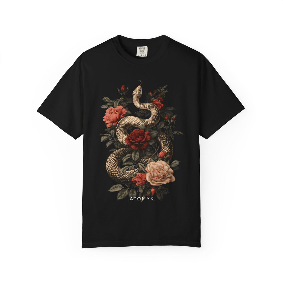 Snake &amp; Roses Floral Mens Skate ATOMYK Short Sleeve Tee
