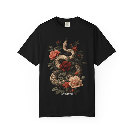 Snake &amp; Roses Floral Mens Skate ATOMYK Short Sleeve Tee