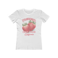Strawberries Farm Fresh California Womens L'Atomique Boyfriend Graphic Tee