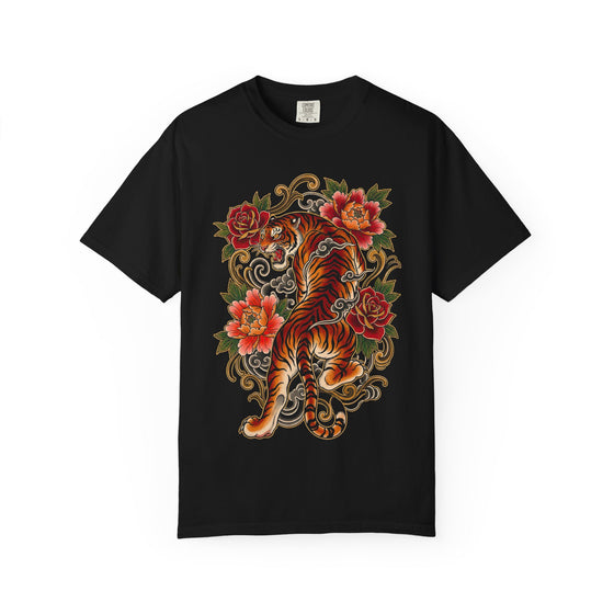 Japanese Tiger Floral Womens L'Atomique Relaxed Fit Comfort Colors Graphic Tee