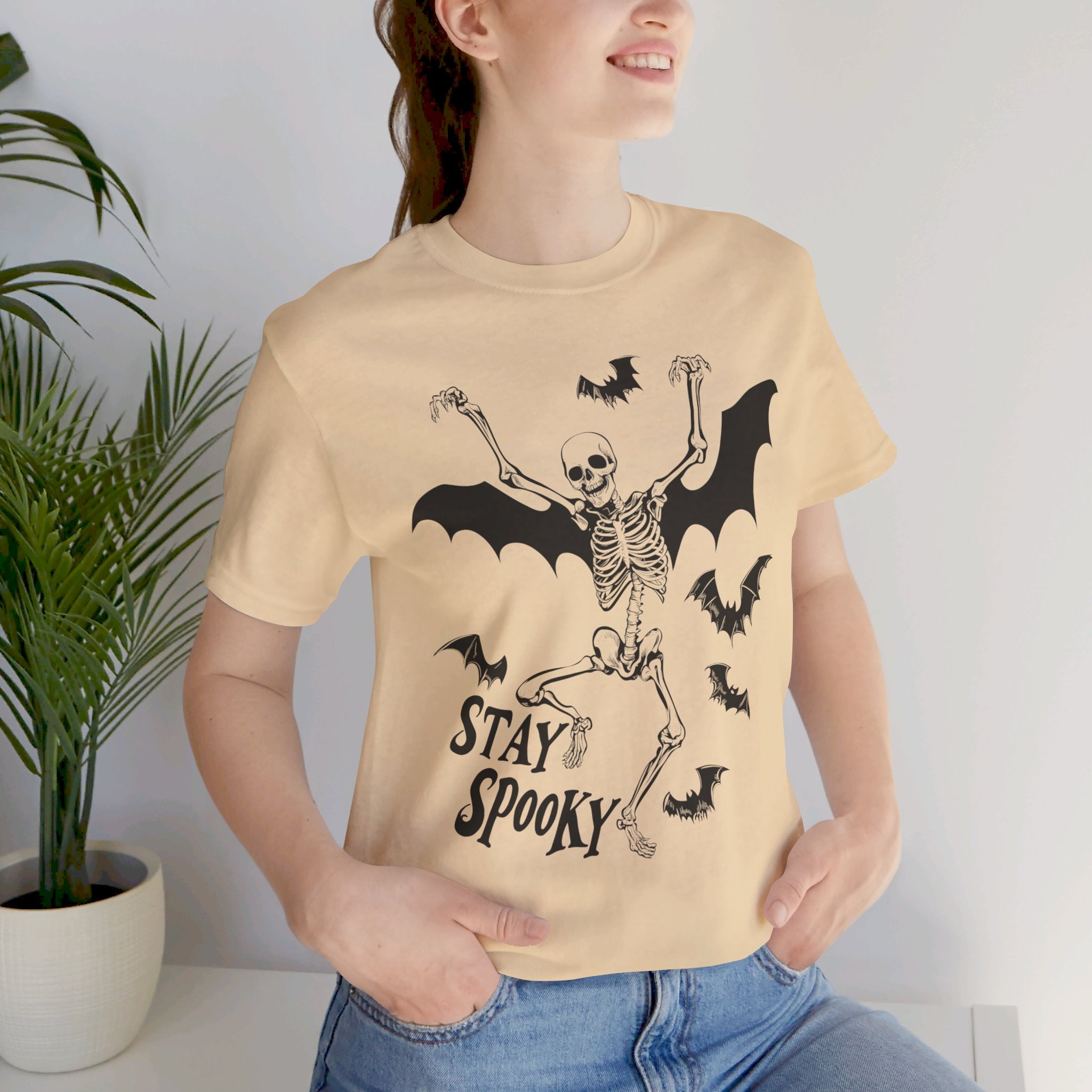 Stay Spooky Dancing Skeleton Womens Halloween Booteek Jersey Short Sleeve Tee